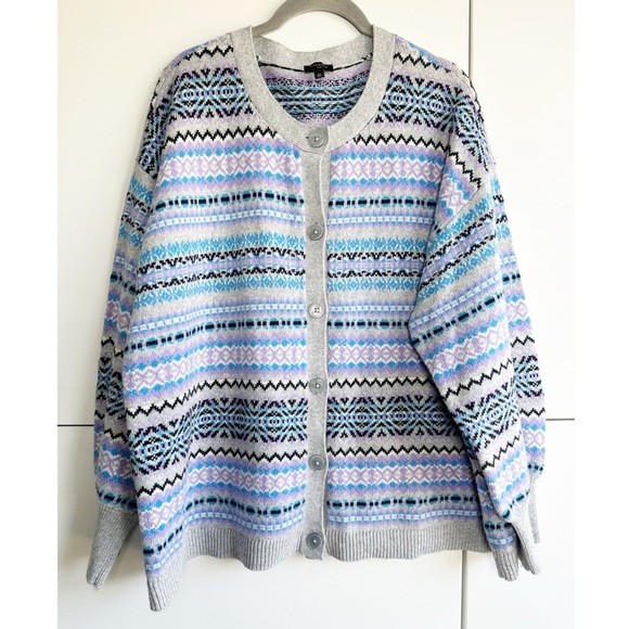Talbots Fair Aisle Cardigan Sweater Size 2X Purple Gray Black Soft Cozy Warm - Picture 1 of 6